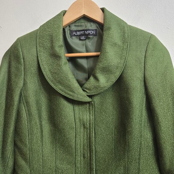 Albert Nipon Womens Vintage 90s Y2K Twee Green Tailored Wool Silk Blend Blazer 4 - Picture 4 of 10